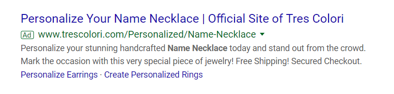 Tres Colori Search Ad Example