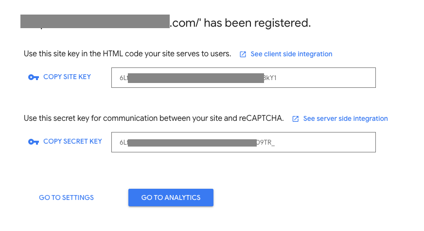 copy site key from google recaptcha
