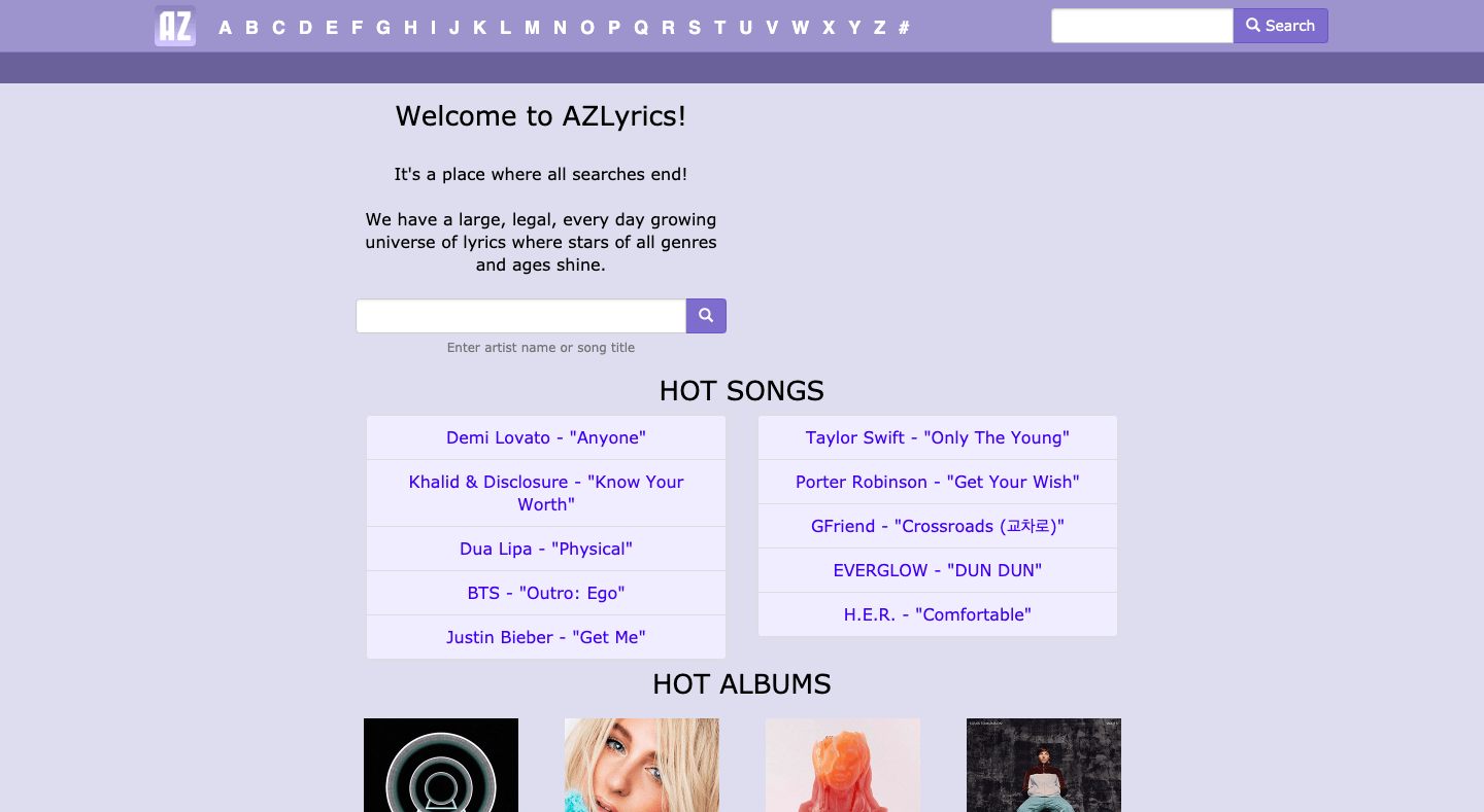 AZLyrics Unorganized Website Design