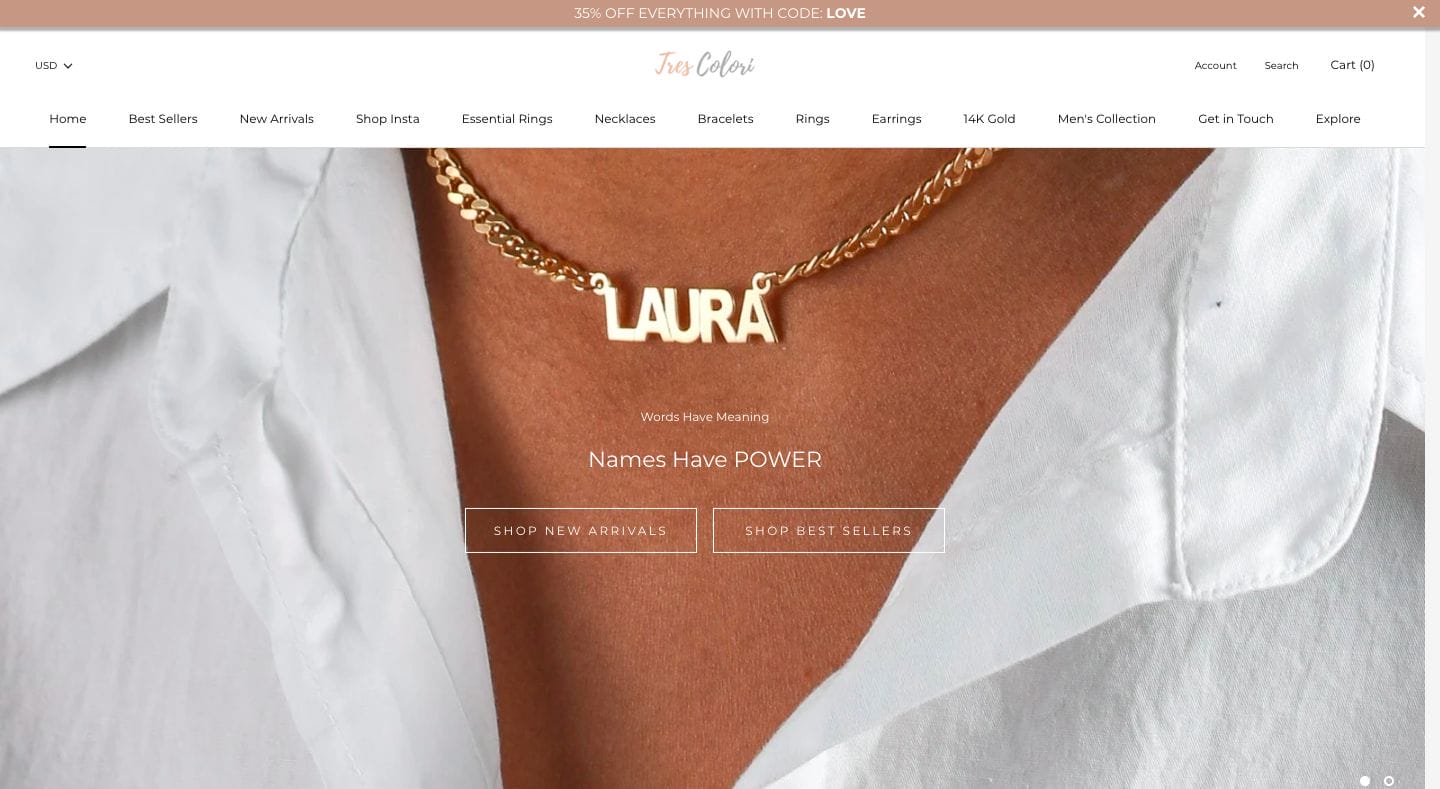 TresColori Shopify Website Design Homepage