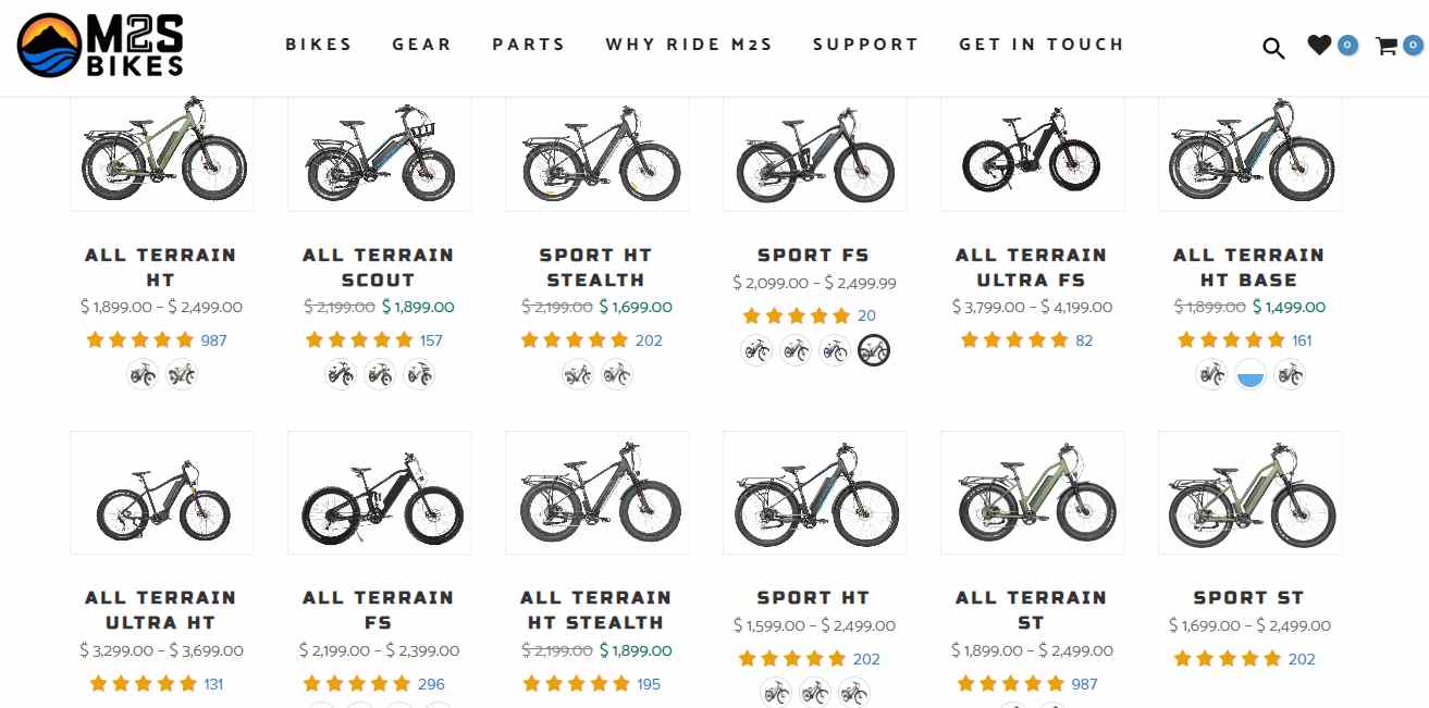 Bike options in m2s website
