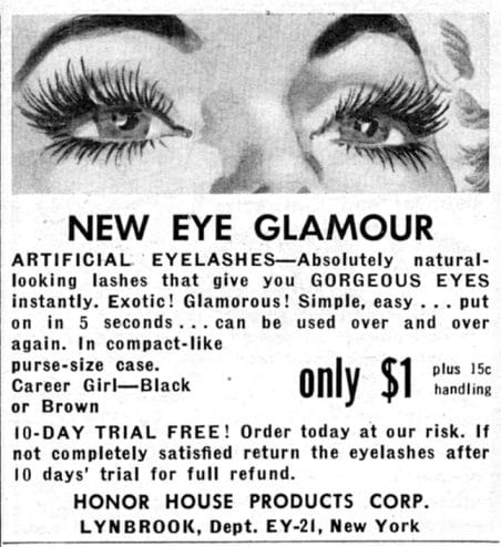Advertisement ad for fake lashes in the 50s