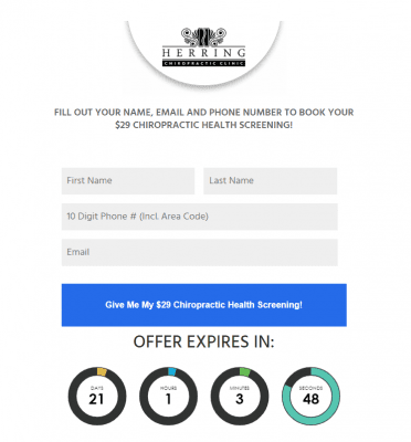 Chiropractic Clinic Facebook Ad Landing Page