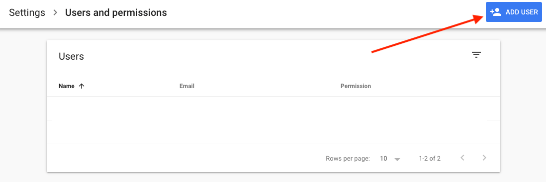 Click add users on the top right google search console