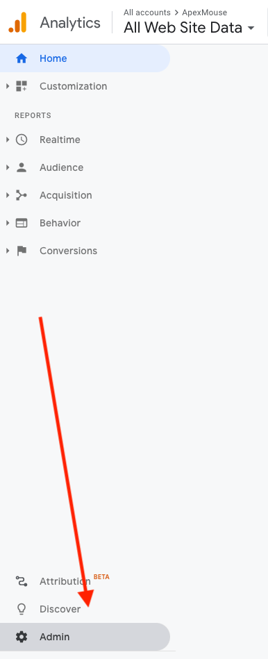 where the admin button is in Google Analytics