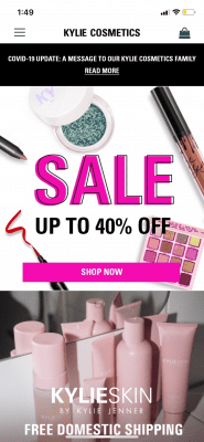 mobile app design for kylie cosmetics