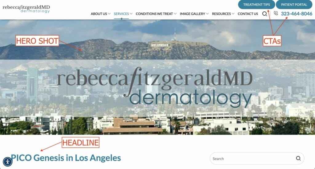 landing page example for dermatologists