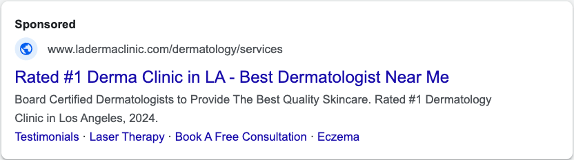 preview of ppc campaign for dermatologists in desktop