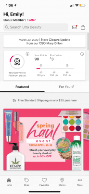 mobile app design of ulta app