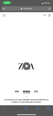 zara mobile website home page