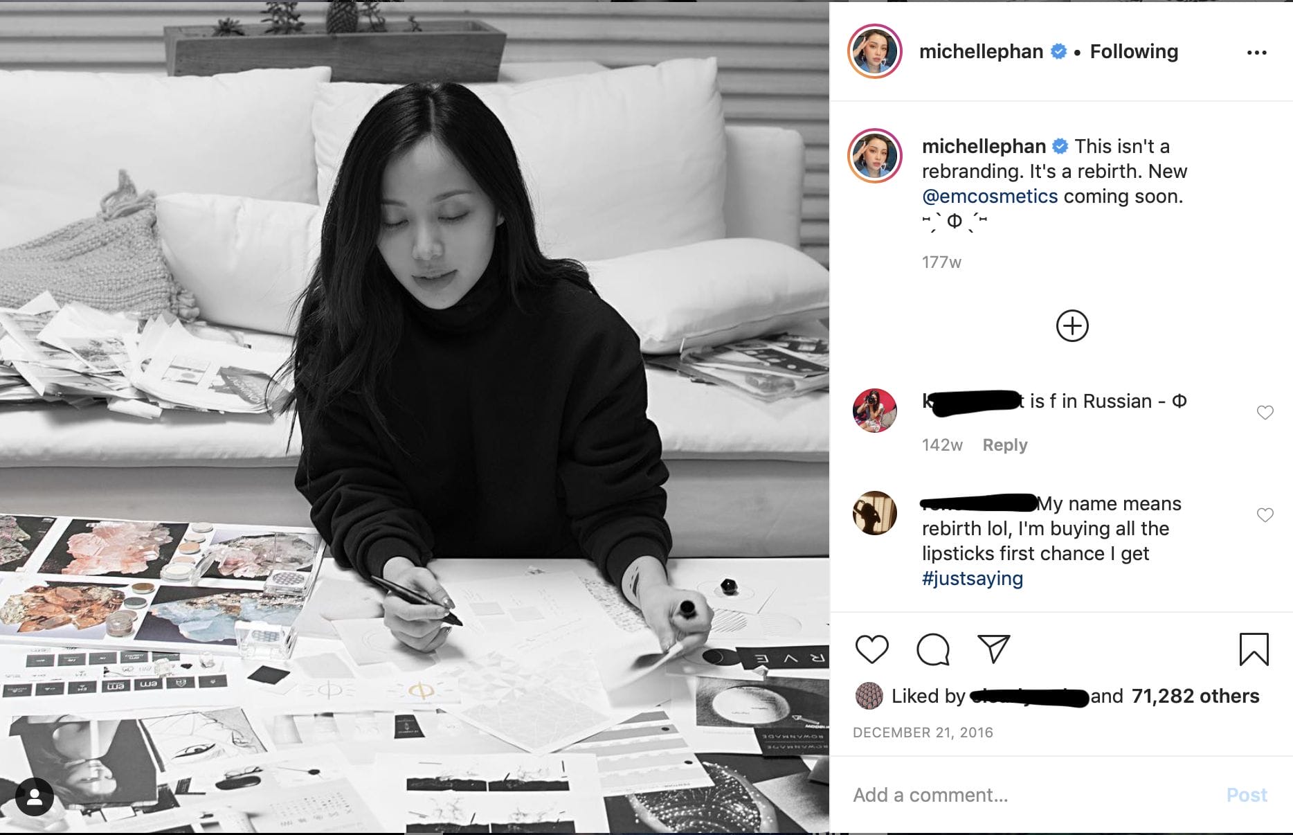 Michelle Phan during em cosmetics rebranding process