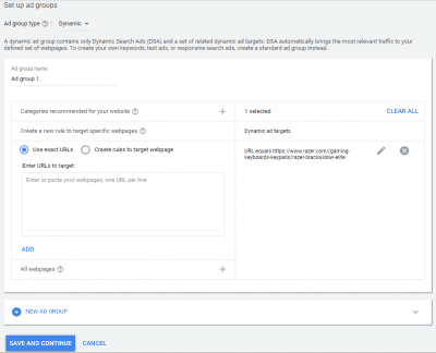 Ad group Google dynamic remarketing ads