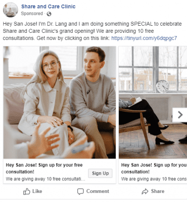facebook carousel ad with a couple going to therapy
