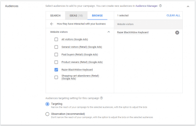 Custom Audience Google for Remarketing