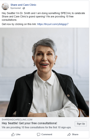 Facebook image ad of a therapist