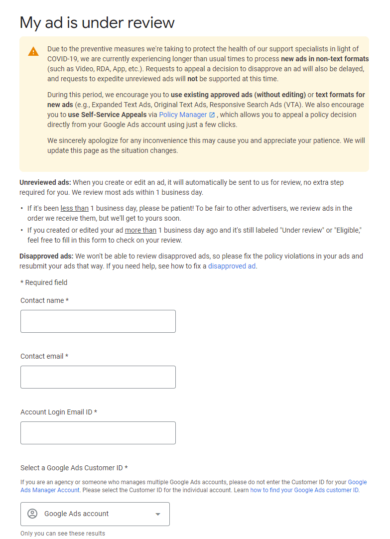 Manual Review a successful google ads text ad