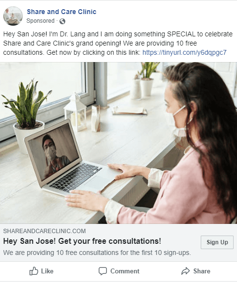 Image ad of a therapist video calling