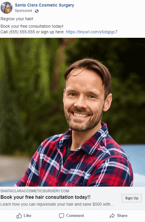 Facebook image ad with cosmetic client