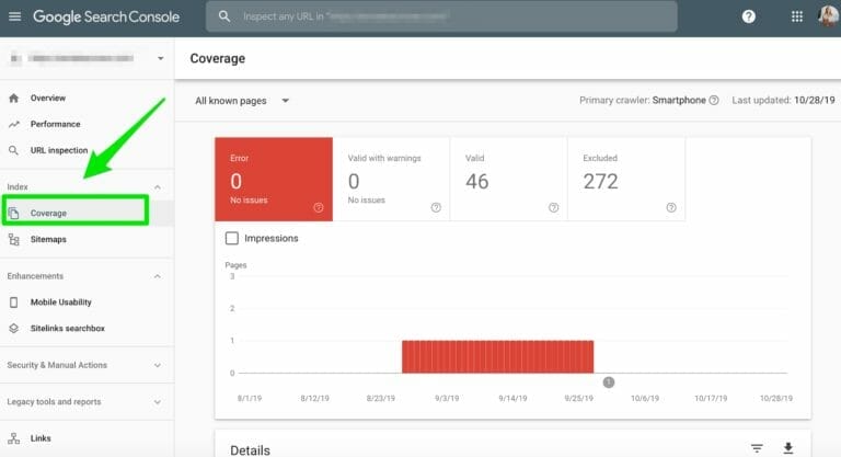 google search console coverage