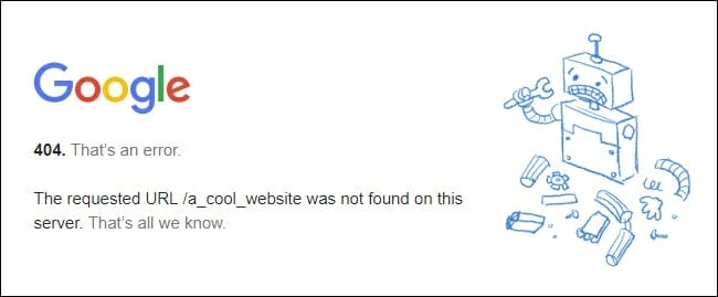 google 404 error page