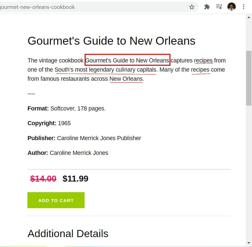 product page content description