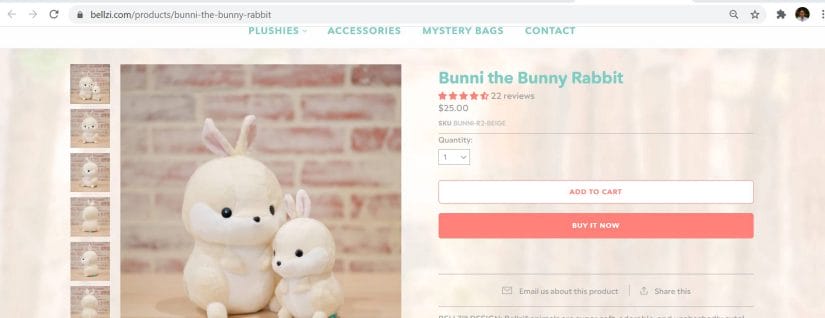 bunni the rabbit shopify product page