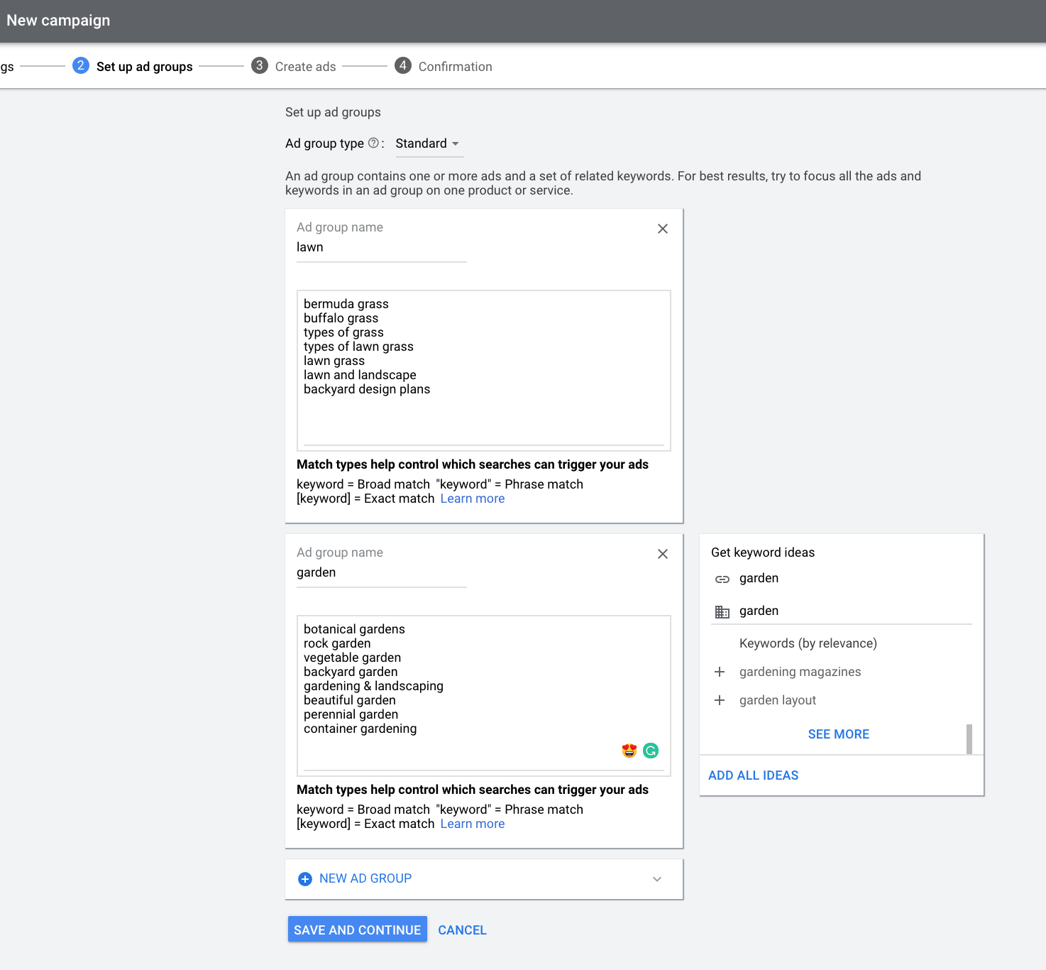 Ad Groups with Keywords