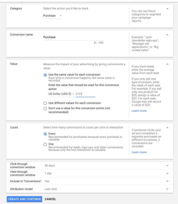 Steps for Setting up Conversion Tracking