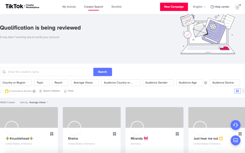 TikTok Creator marketplace Creator search