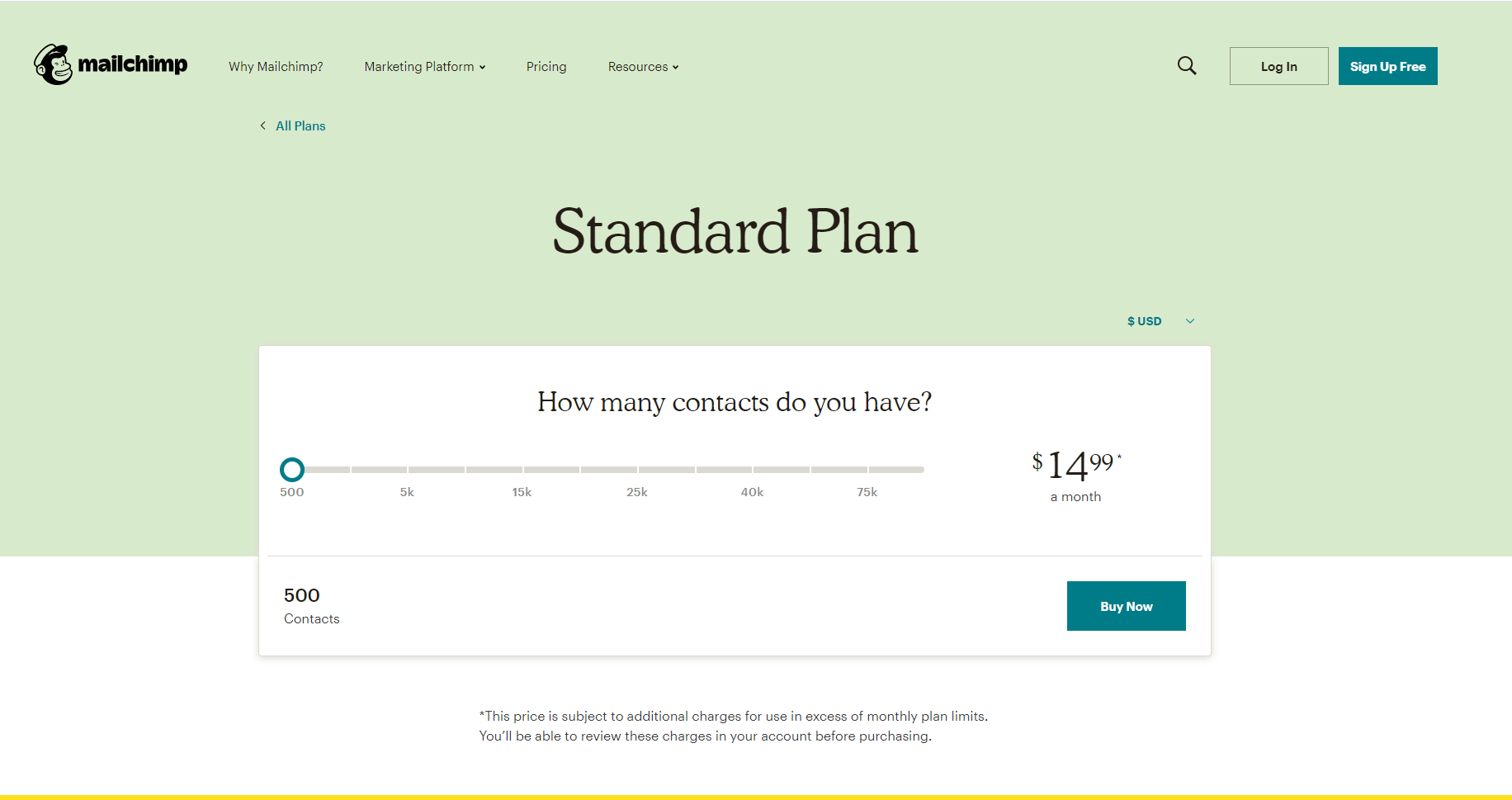 MailChimp's pricing options