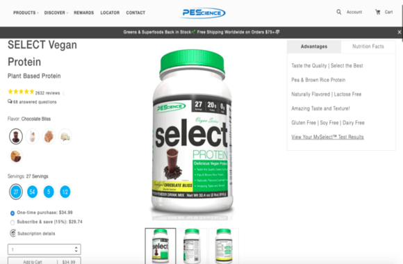 PEScience good shopify product page example 