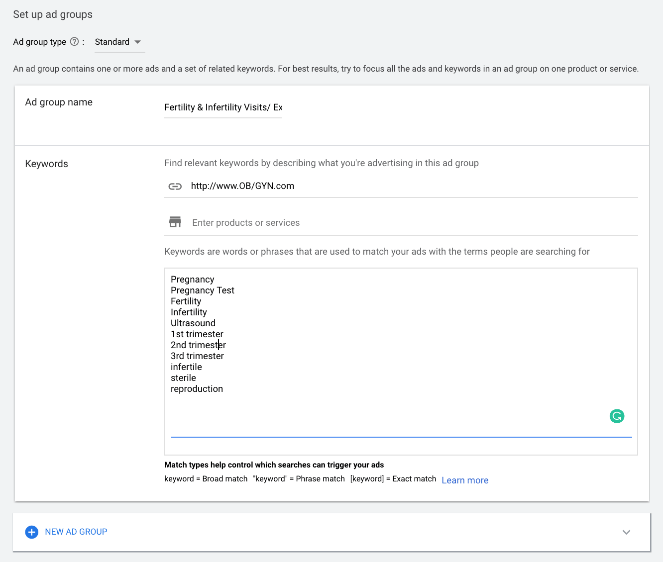 Ad Groups w/ Keywords