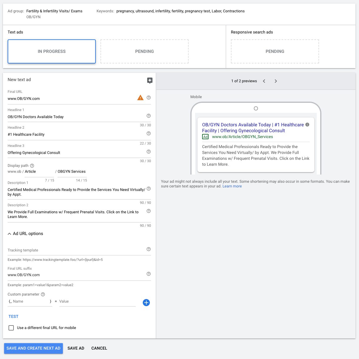 Creating an OB/GYN Ad