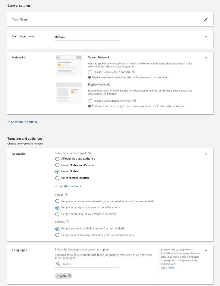 Select Google Ads Demographic for OB/GYN