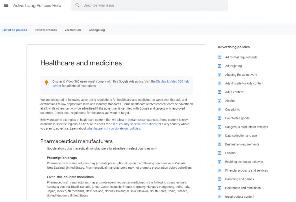 Healthcare Policies from Google