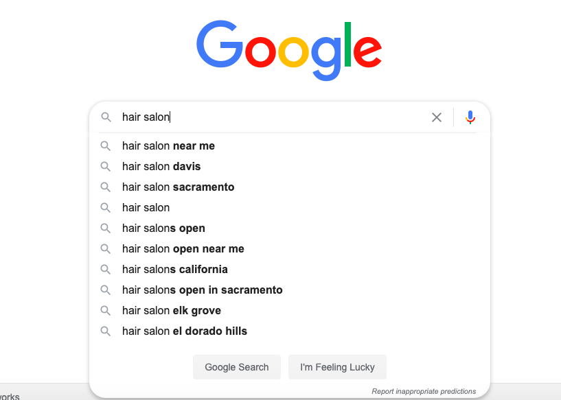 Hair salons in the Google Search bar- Blogging for hair salons