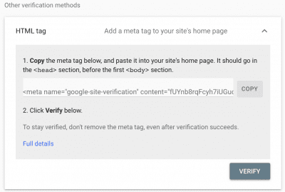 Google Search Console HTML tag