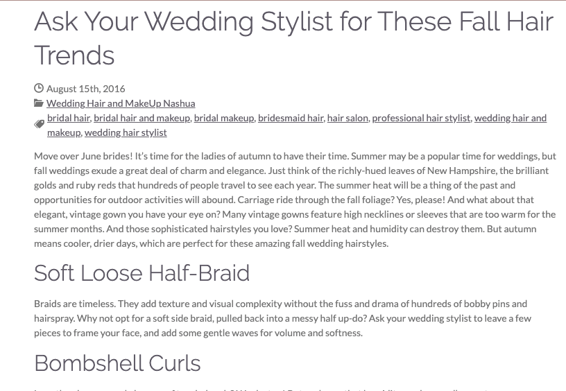 Hair Blog Example for blogging for hair salons