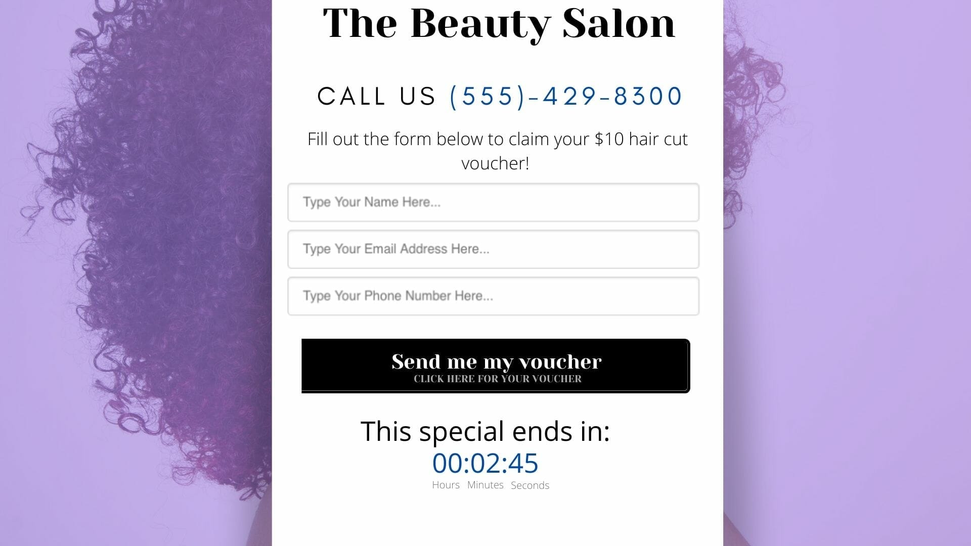 Landing page for Facebook ads