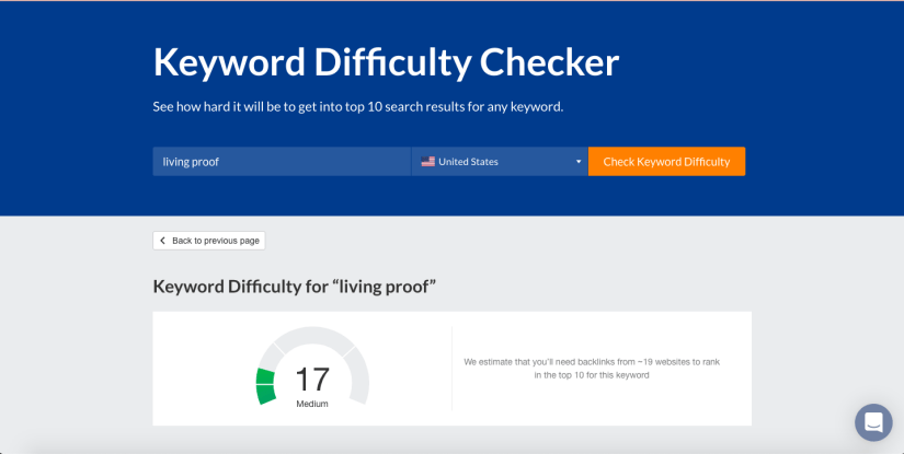 Keyword Difficulty Checker- Living Proof