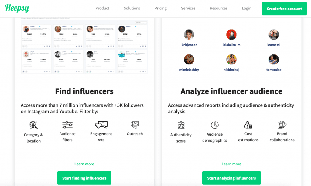 Heepsy Find influencers