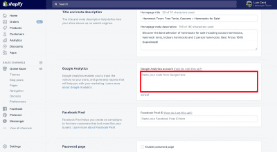 Shopify Google Analytics Code