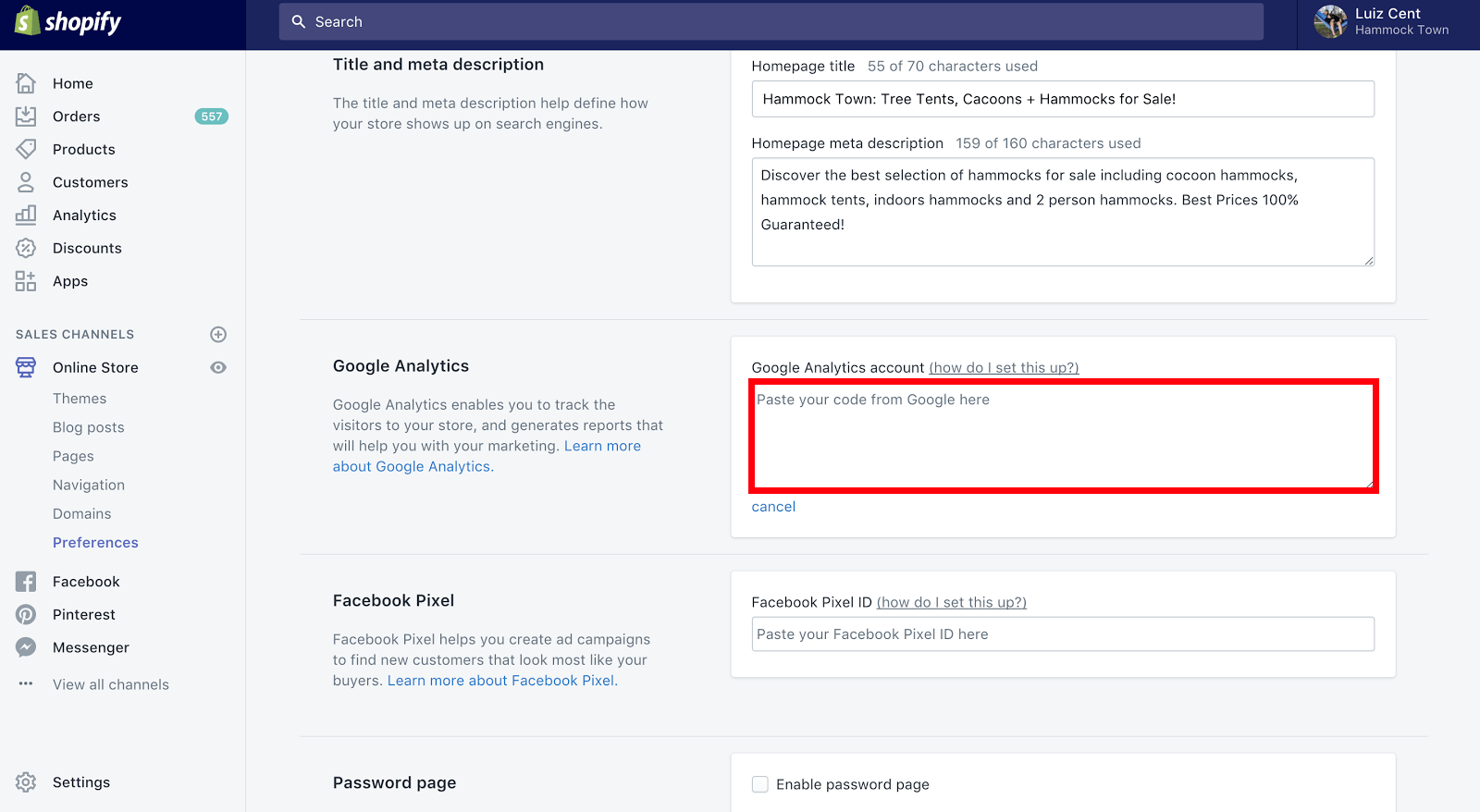 Shopify Google Analytics Code