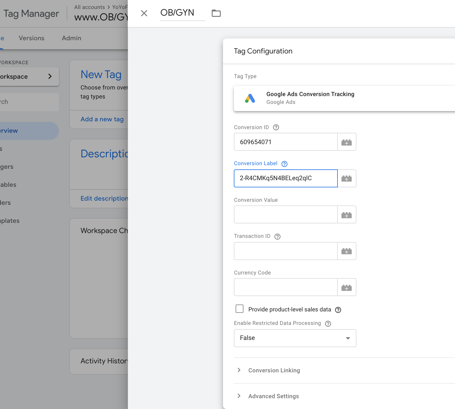 Tag Configuration for OBGYN ads