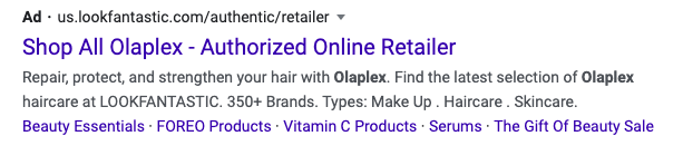 Types Structured Snippets for Google ads for hair salons