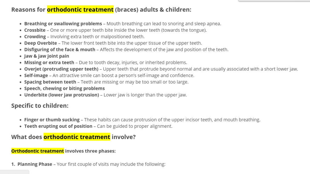dentist service page example