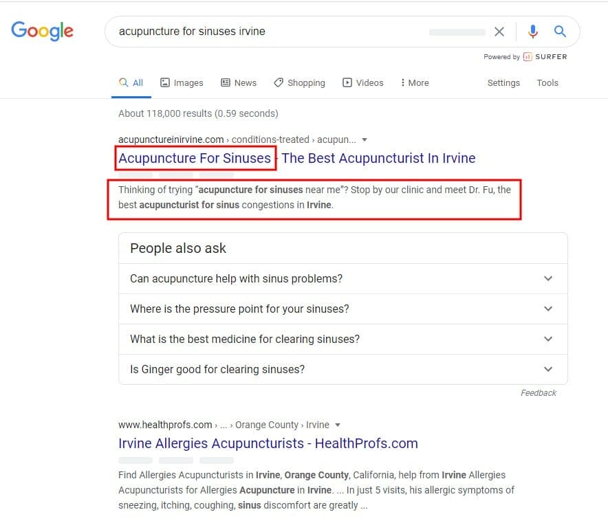 optimized serp example