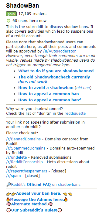 r/shadowban subreddit description