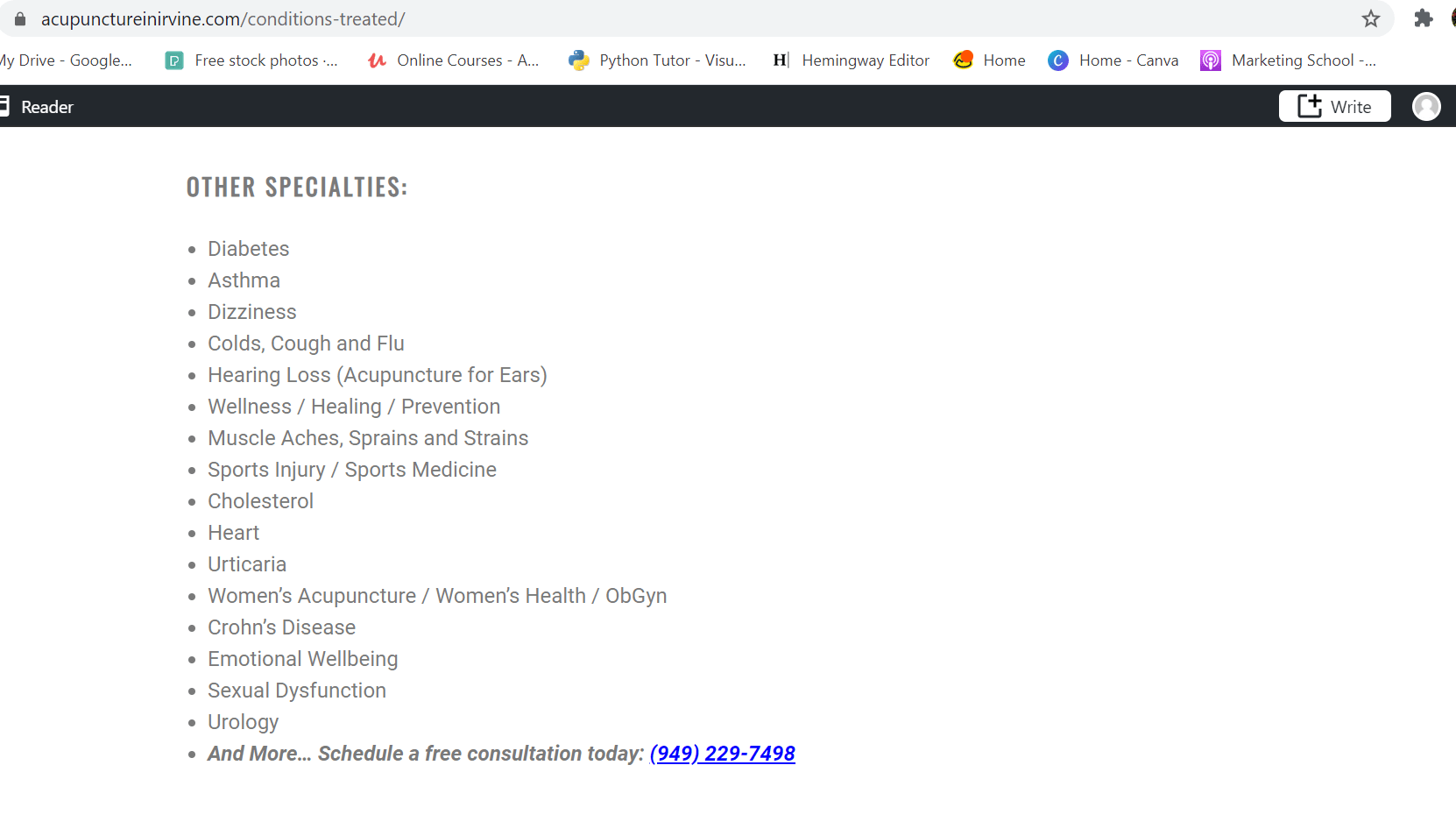 potential service pages list