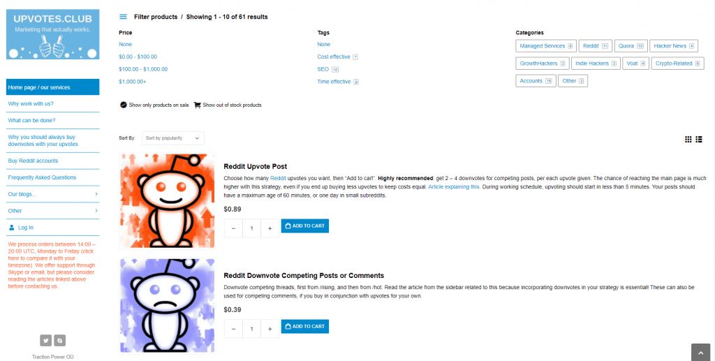 Upvotes club services